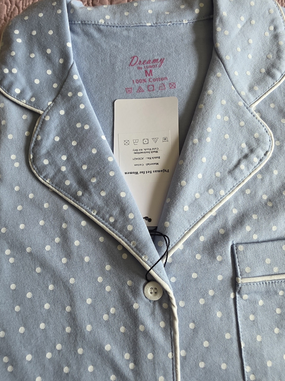 Light Blue Polka Dot Cotton Shirt - M